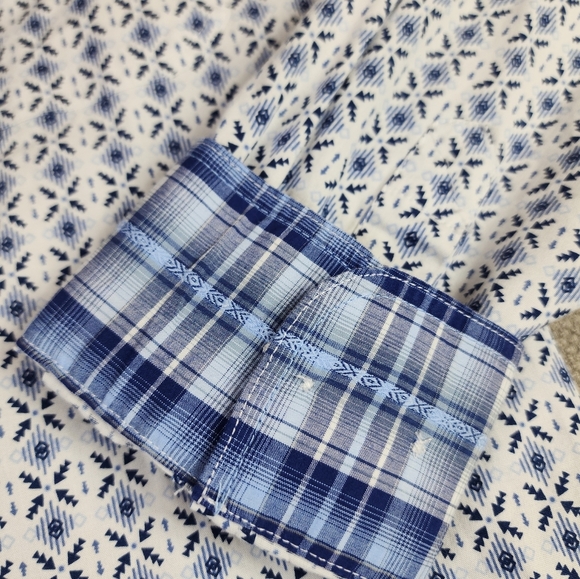 Panhandle Flip Cuff Blue White Aztec Arrow Long Sleeve Button Down Shirt Medium - Picture 2 of 16